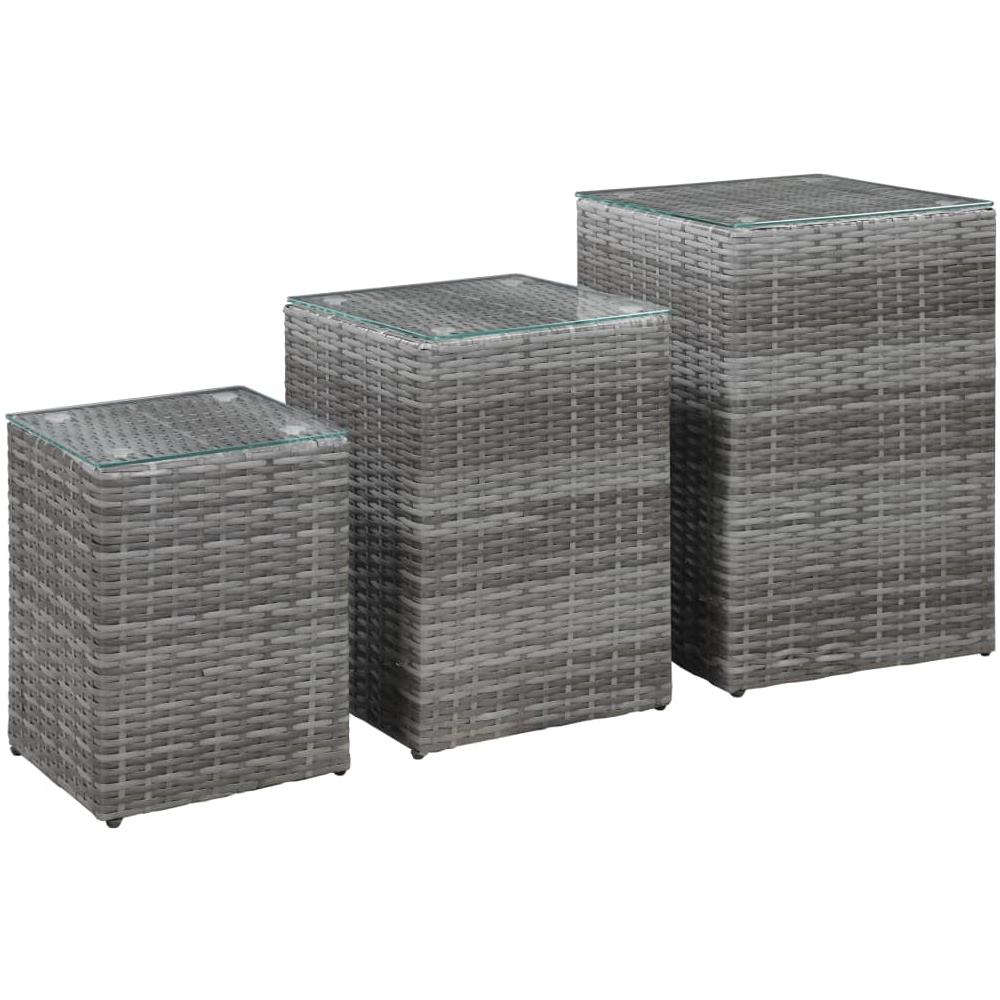 Tavolini Laterale 3 Pz Con Piano In Vetro Grigi In Polyrattan - Foto 1