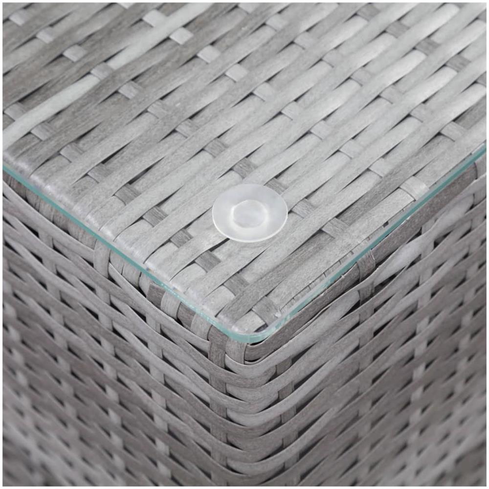 Tavolini Laterale 3 Pz Con Piano In Vetro Grigi In Polyrattan - Foto 2