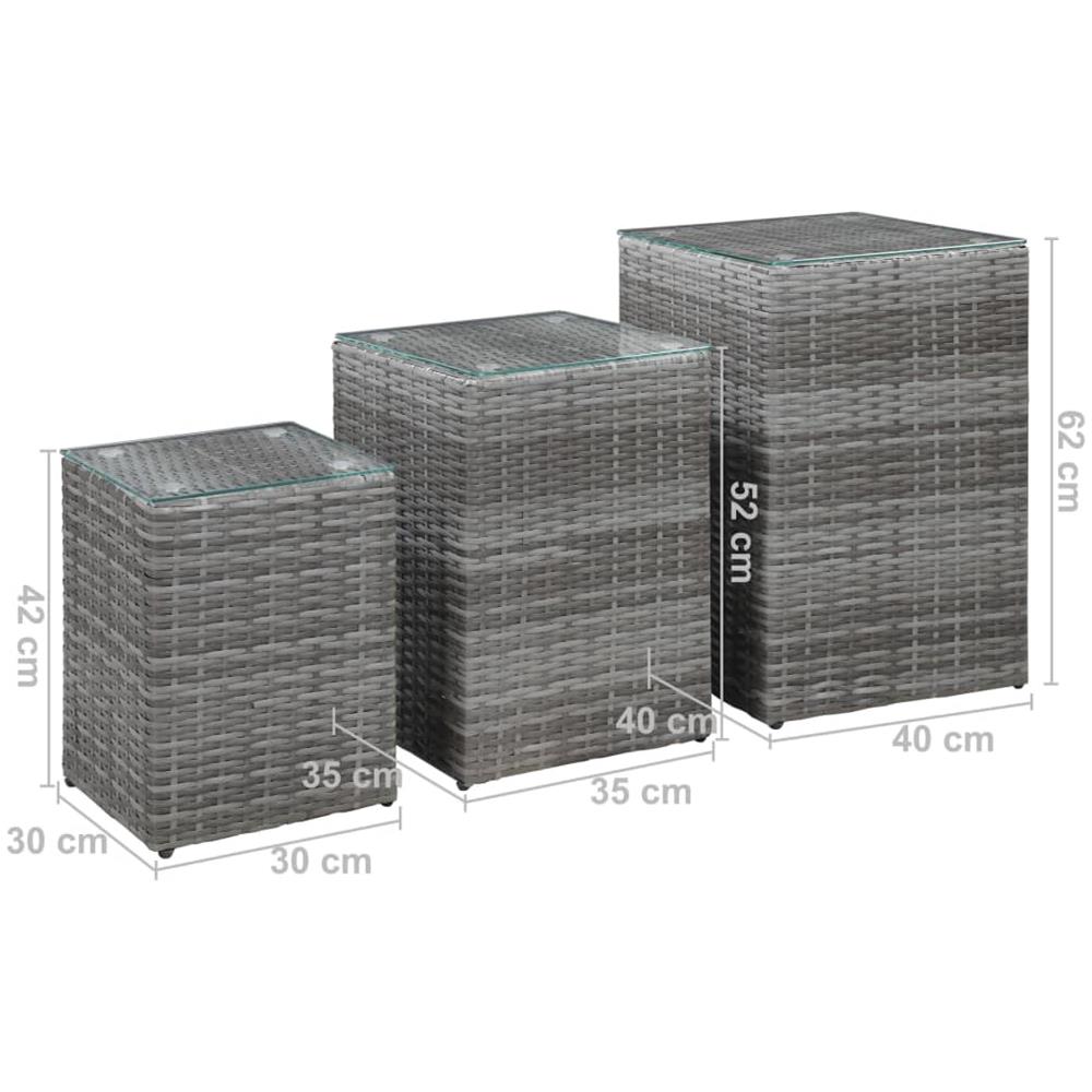 Tavolini Laterale 3 Pz Con Piano In Vetro Grigi In Polyrattan - Foto 7