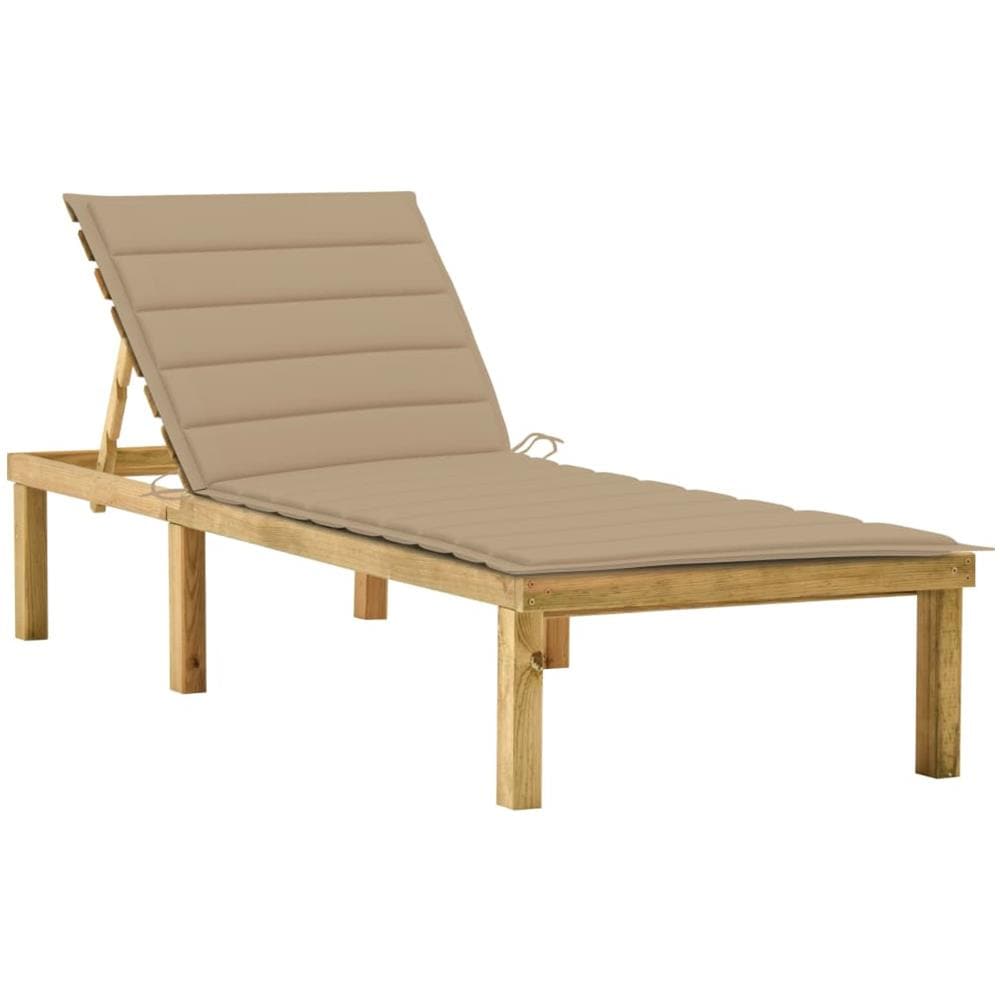 Lettino da Giardino con Cuscino Beige Legno Pino Impregnato - Foto 1