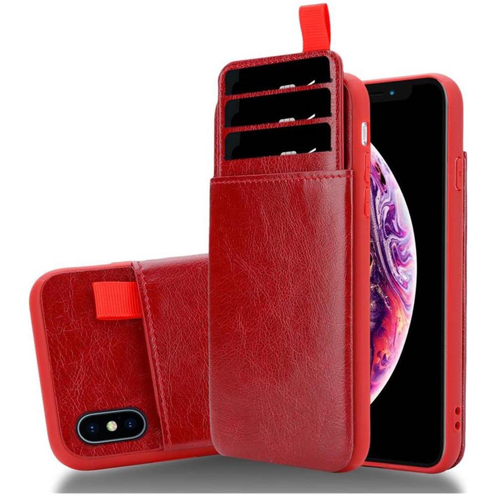 Custodia Compatibile Con Apple Iphone X / Xs In Rosso Amarena - Coperchio Protettivo In Silicone Tpu E Copertura In Finta Pelle, Con Scomparto E Slot Per Carte Di Credito Estraibili - Foto 1