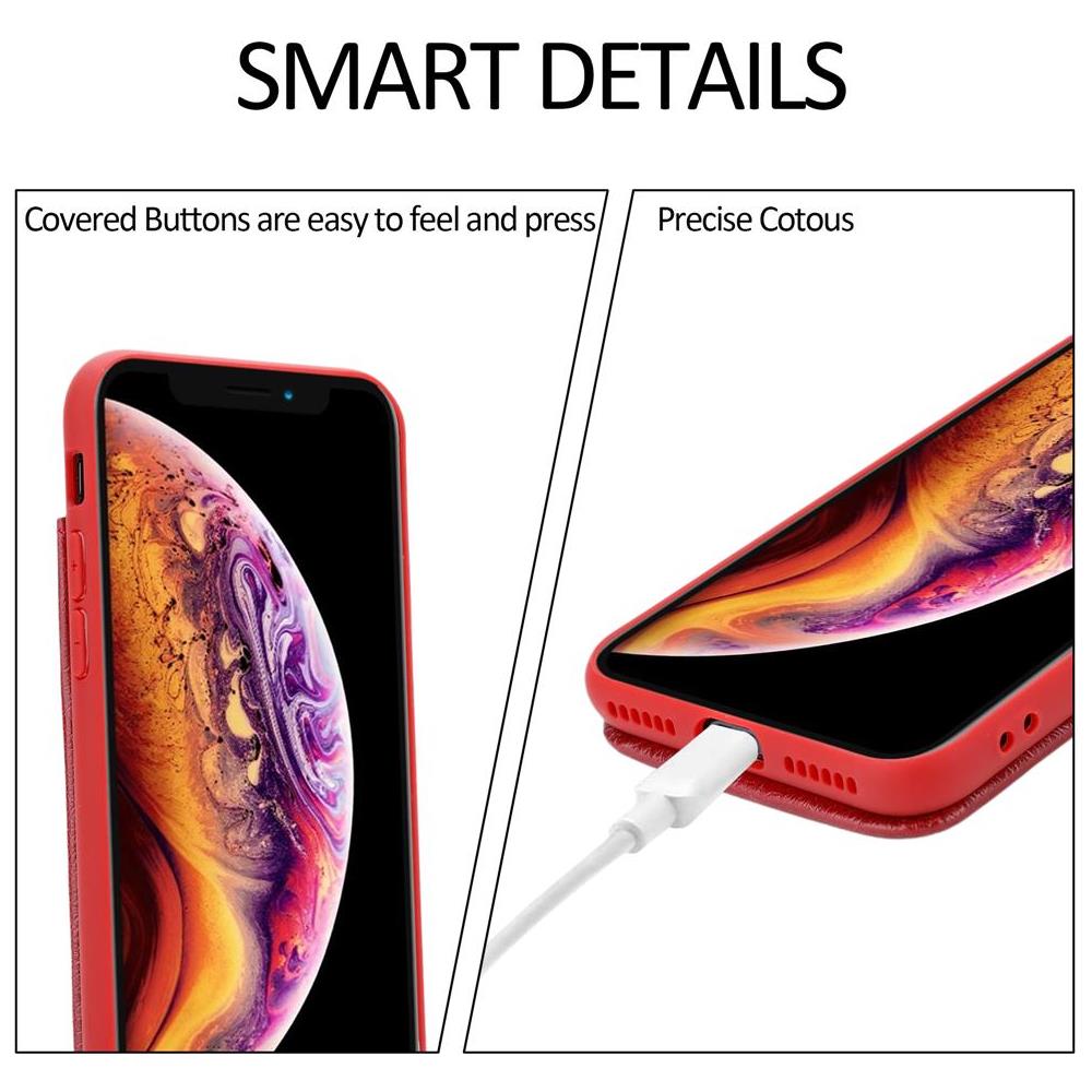 Custodia Compatibile Con Apple Iphone X / Xs In Rosso Amarena - Coperchio Protettivo In Silicone Tpu E Copertura In Finta Pelle, Con Scomparto E Slot Per Carte Di Credito Estraibili - Foto 8