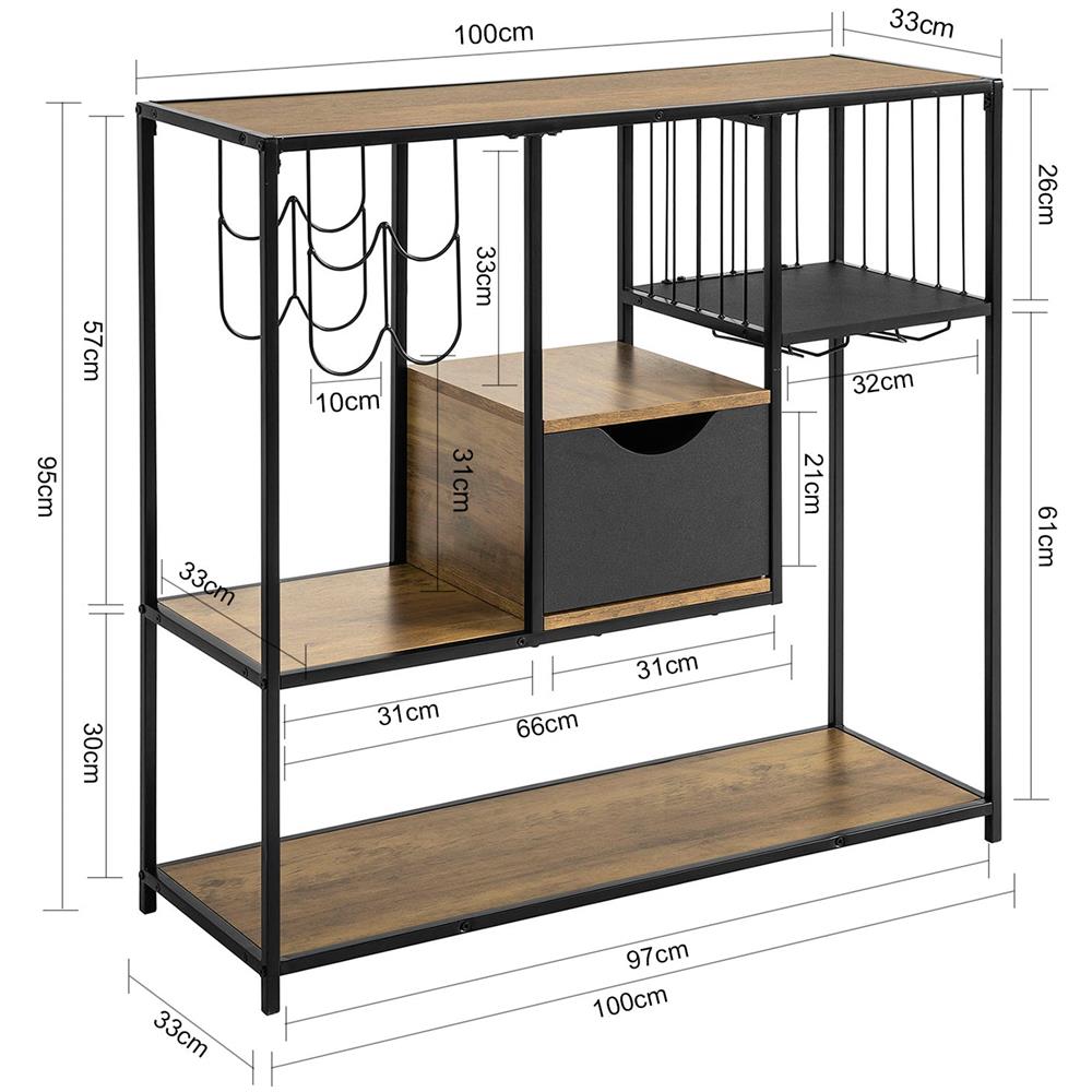 Consolle Da Cucina Consolle Tavolo Da Ingresso Tavolino Laterale Con 3 Ripiani, 1 Cassetto, 1 Portabottiglie E 2 Portabibite Stile Industriale L100xp33xa95 Cm, Fsb56-f - Foto 2