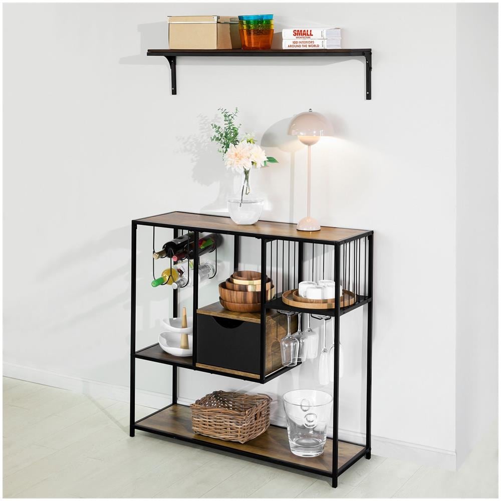 Consolle Da Cucina Consolle Tavolo Da Ingresso Tavolino Laterale Con 3 Ripiani, 1 Cassetto, 1 Portabottiglie E 2 Portabibite Stile Industriale L100xp33xa95 Cm, Fsb56-f - Foto 5