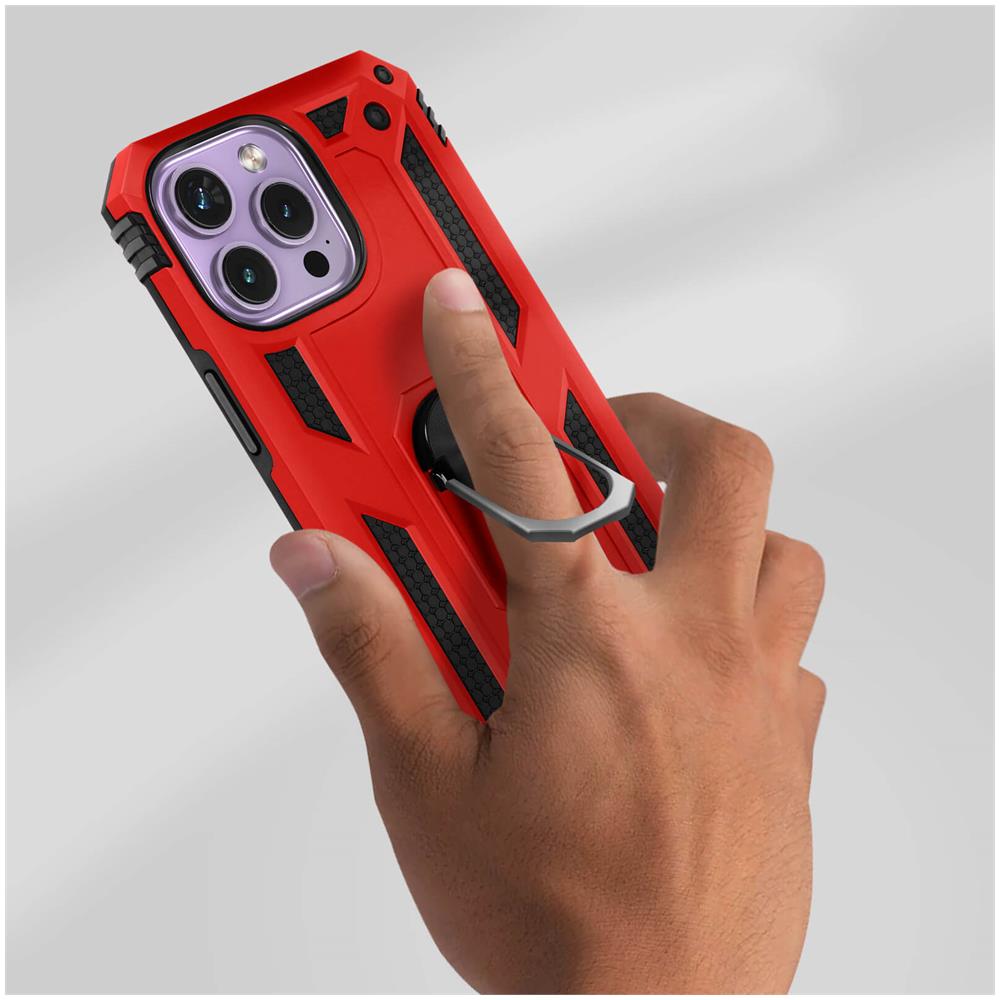 Cover Iphone 14 Pro Max Anti-urto Ibrida Anello Sostegno Funzione Supporto Rossa - Foto 5