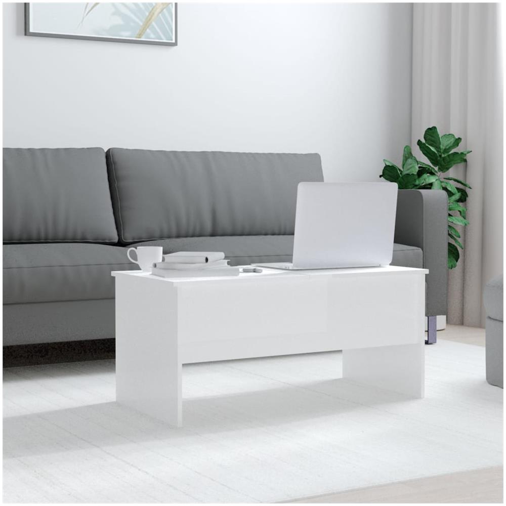 Tavolino Bianco Lucido 102x50,5x46,5 Cm In Legno Multistrato - Foto 3