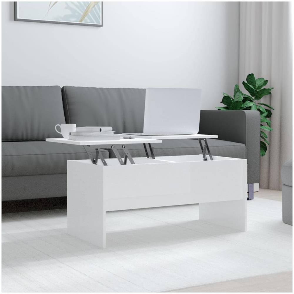 Tavolino Bianco Lucido 102x50,5x46,5 Cm In Legno Multistrato - Foto 1