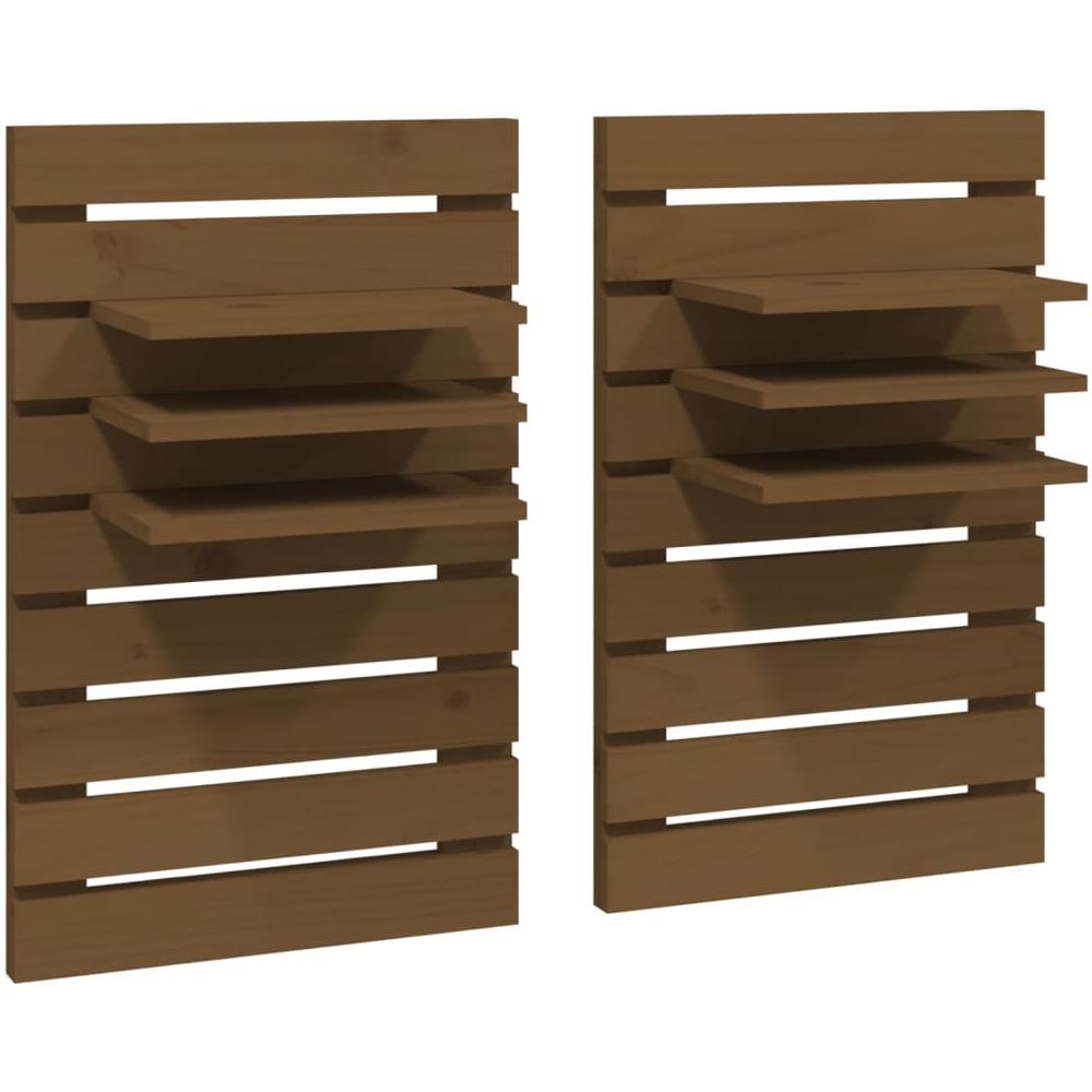 Mensole Da Letto A Parete 2 Pz Miele Legno Massello Di Pino - Foto 2