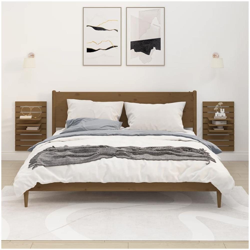 Mensole Da Letto A Parete 2 Pz Miele Legno Massello Di Pino - Foto 1