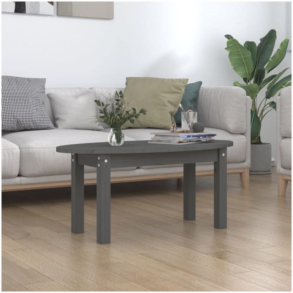 Tavolino Da Salotto Grigio 80x40x35 Cm Legno Massello Di Pino - Foto 1