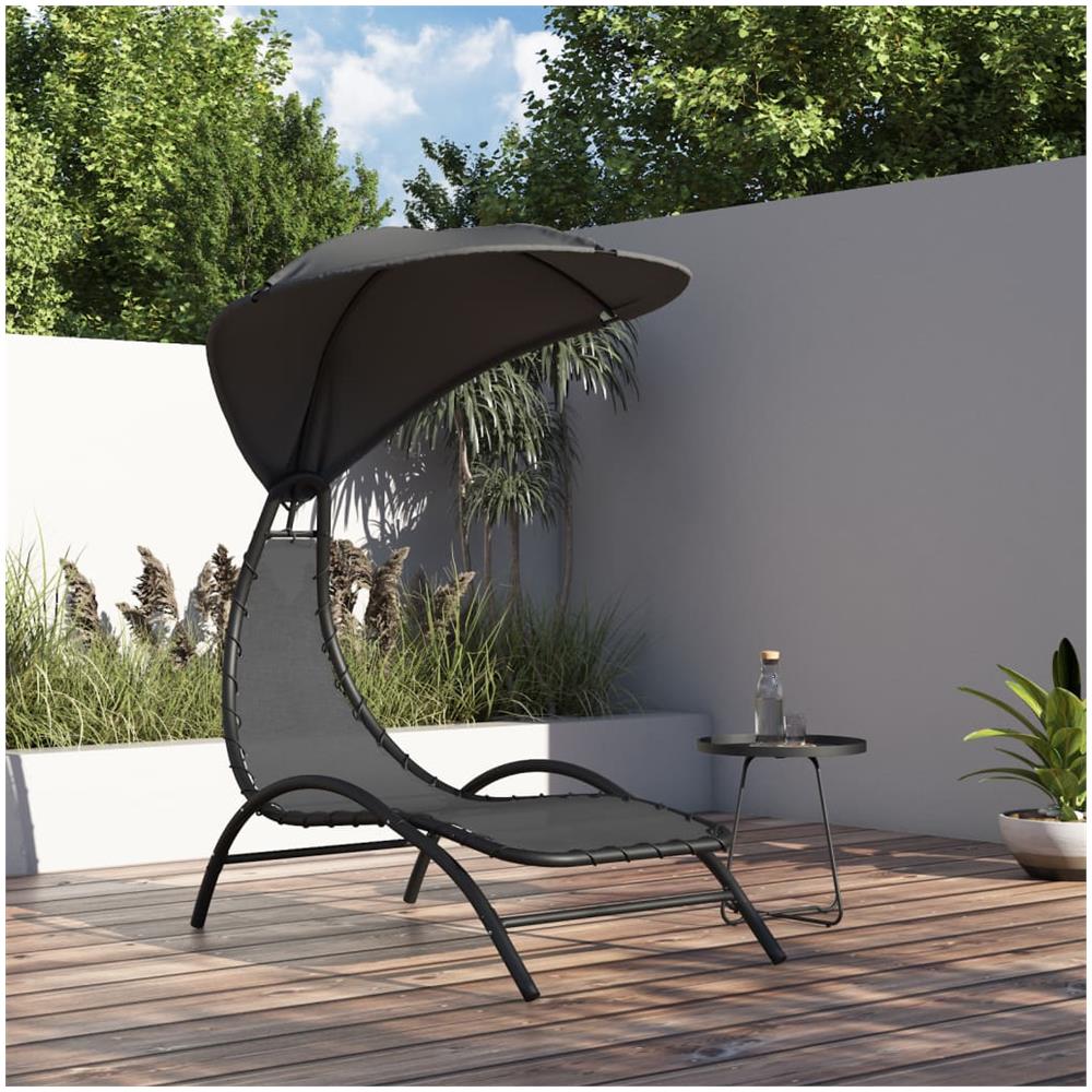 Lettino con Tettuccio Grigio Scuro 167x80x195cm Tessuto Acciaio - Foto 1