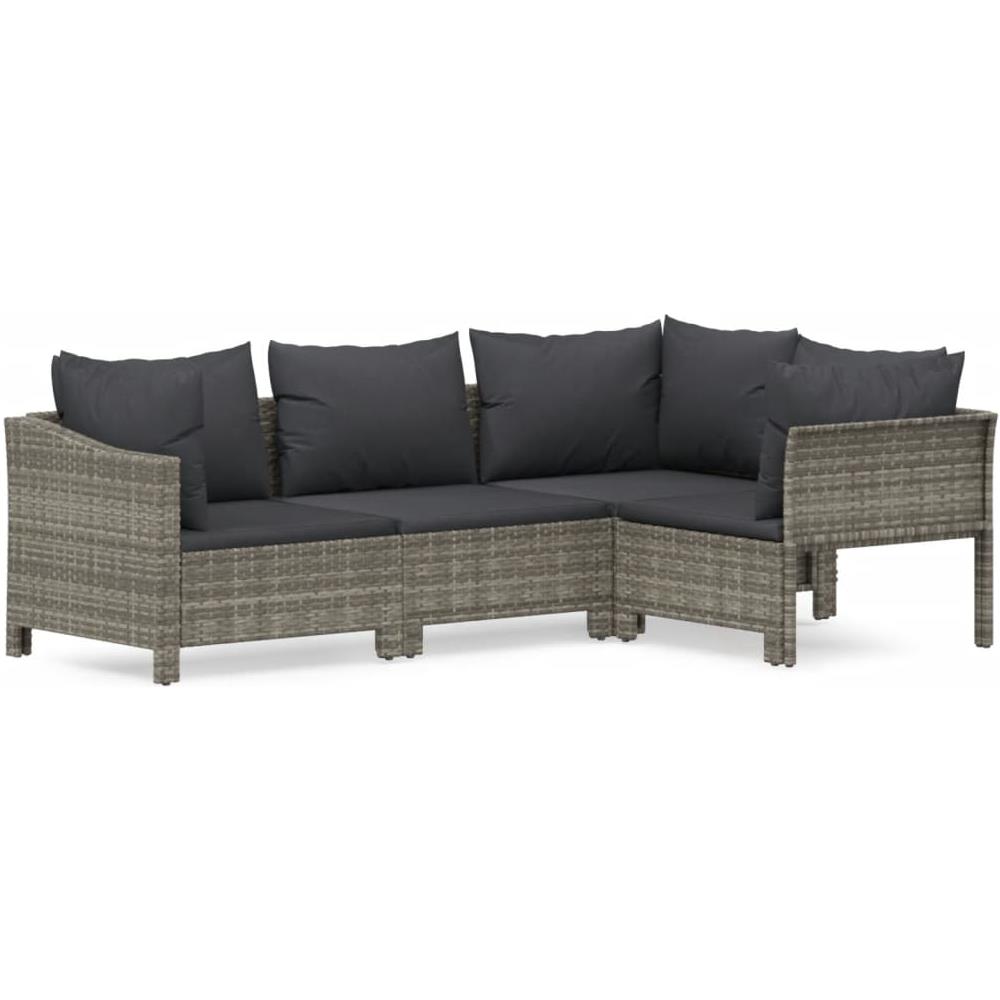 Set Divani da Giardino 4 pz con Cuscini in Polyrattan Grigio - Foto 2