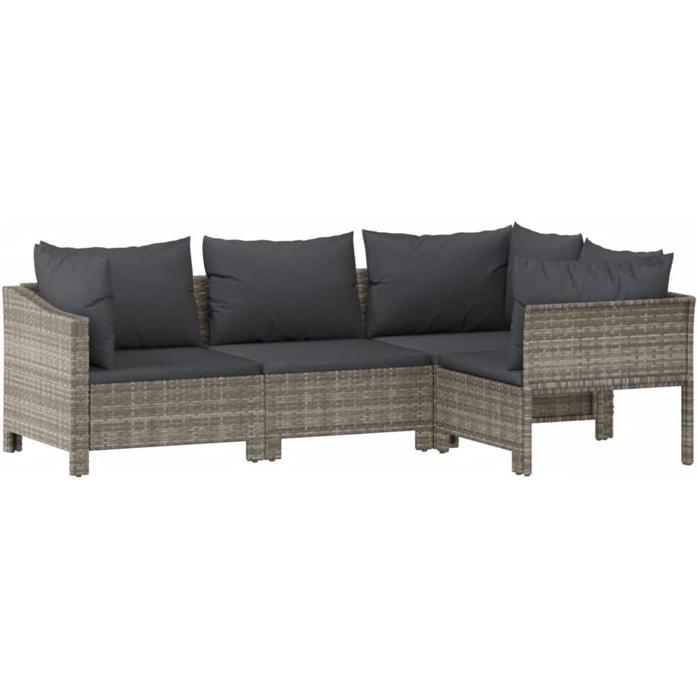 Set Divani da Giardino 4 pz con Cuscini in Polyrattan Grigio - Foto 3