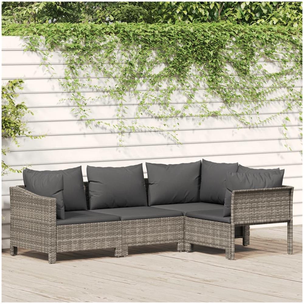 Set Divani da Giardino 4 pz con Cuscini in Polyrattan Grigio - Foto 1