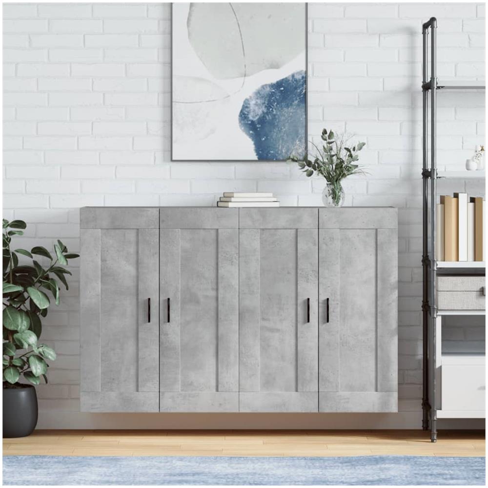 Armadietti A Parete 2 Pz Grigio Cemento In Legno Multistrato - Foto 1