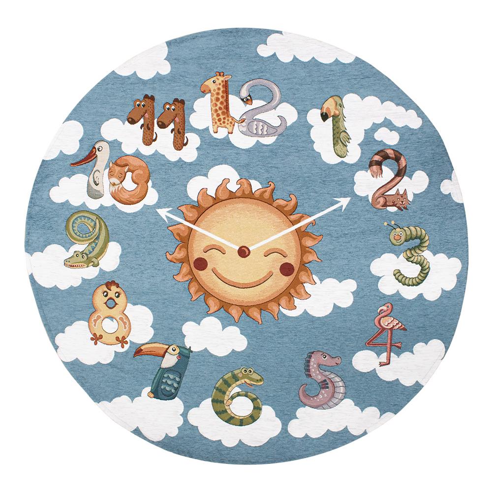 Tappeto Arredo E Gioco Antiscivolo Per Cameretta Bambini Disegno Orologio Rotondo 140 Azzurro Topazio - Foto 1