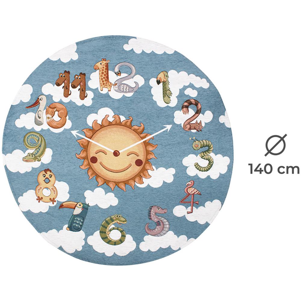 Tappeto Arredo E Gioco Antiscivolo Per Cameretta Bambini Disegno Orologio Rotondo 140 Azzurro Topazio - Foto 4