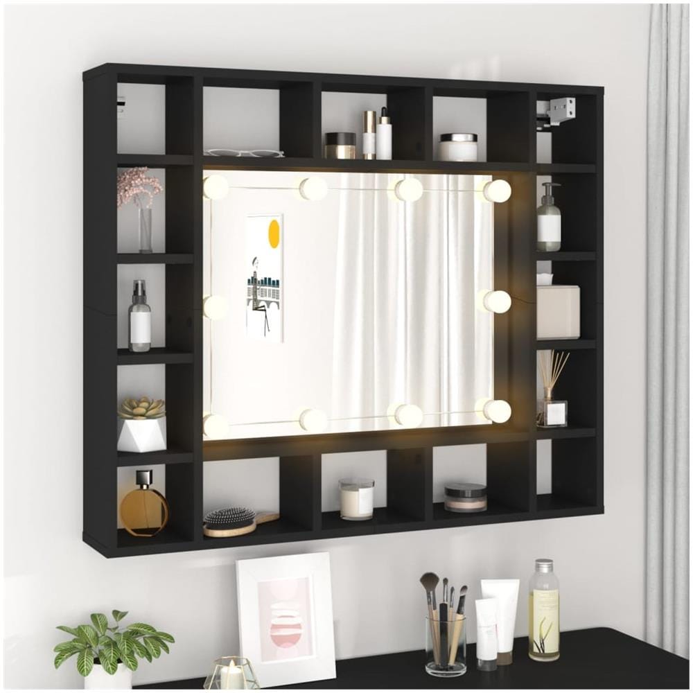 Armadietto A Specchio Con Led Nero 91x15x76,5 Cm - Foto 3