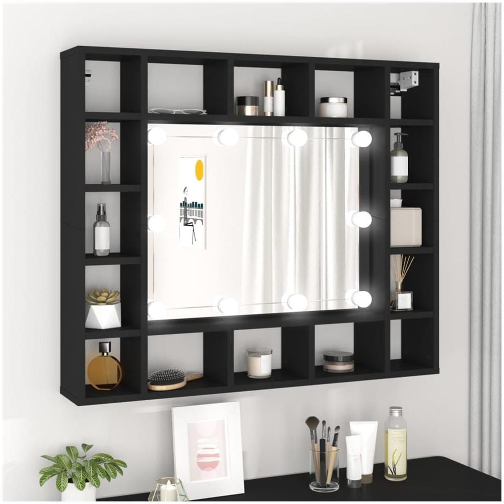 Armadietto A Specchio Con Led Nero 91x15x76,5 Cm - Foto 1