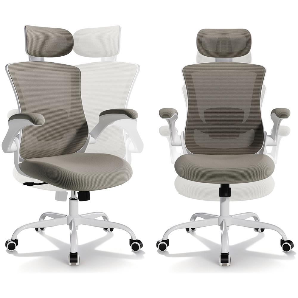 Sedia Da Ufficio Ergonomica, Schienale Alto In Rete, Supporto Lombare Regolabile E Poggiatesta - Marrone - Foto 1