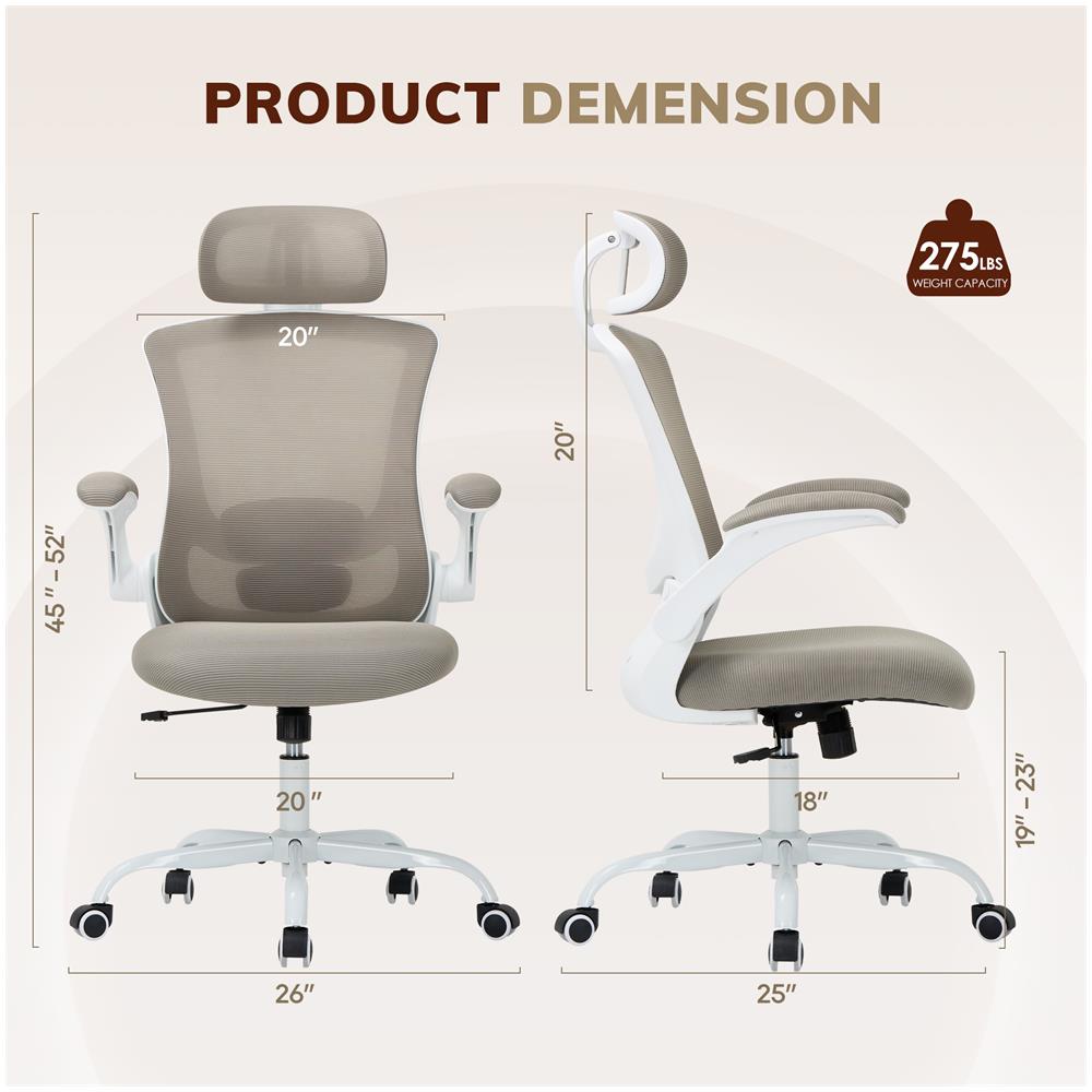 Sedia Da Ufficio Ergonomica, Schienale Alto In Rete, Supporto Lombare Regolabile E Poggiatesta - Marrone - Foto 2