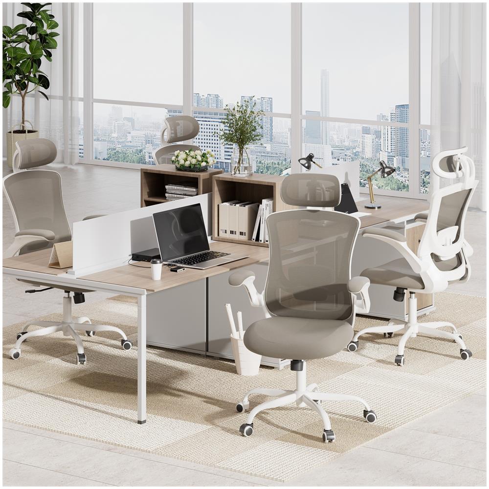 Sedia Da Ufficio Ergonomica, Schienale Alto In Rete, Supporto Lombare Regolabile E Poggiatesta - Marrone - Foto 8