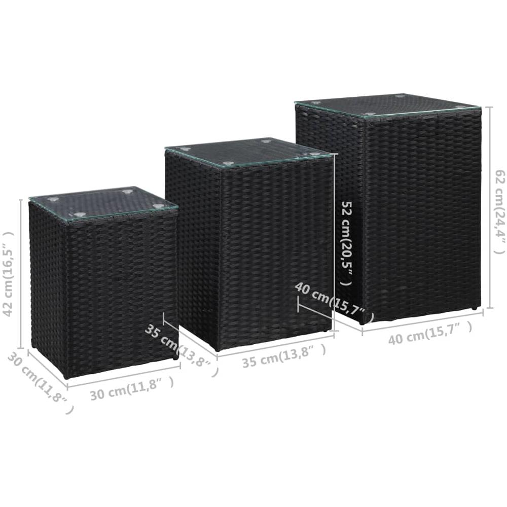 Tavolini Laterale 3 Pz Con Piano In Vetro Neri In Polyrattan - Foto 7