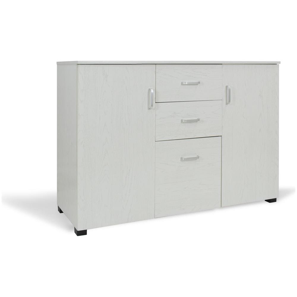 Credenza Benidorm, Buffet Da Soggiorno, Madia Da Salotto, Credenza Moderna A 3 Ante E 2 Cassetti, 120x40h83 Cm, Grigio - Foto 2