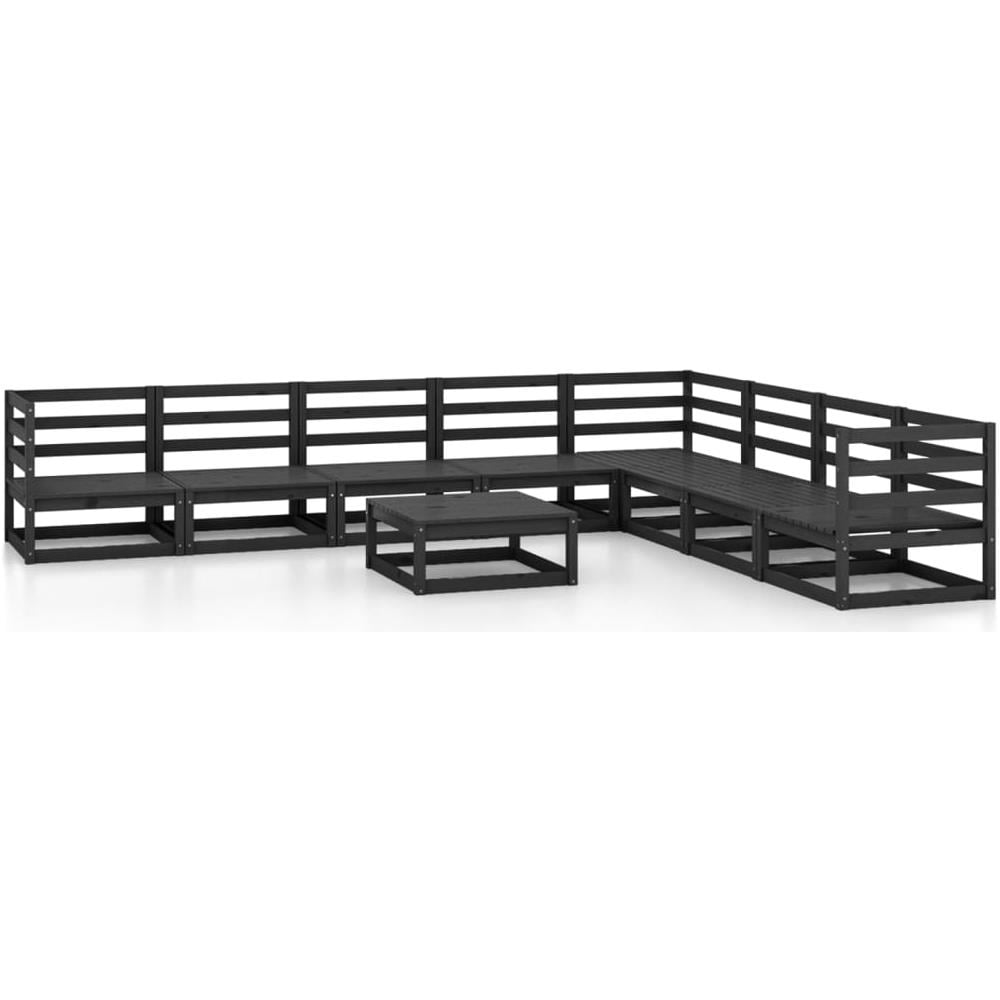 Set Divani da Giardino 9 pz Nero in Legno Massello di Pino - Foto 2