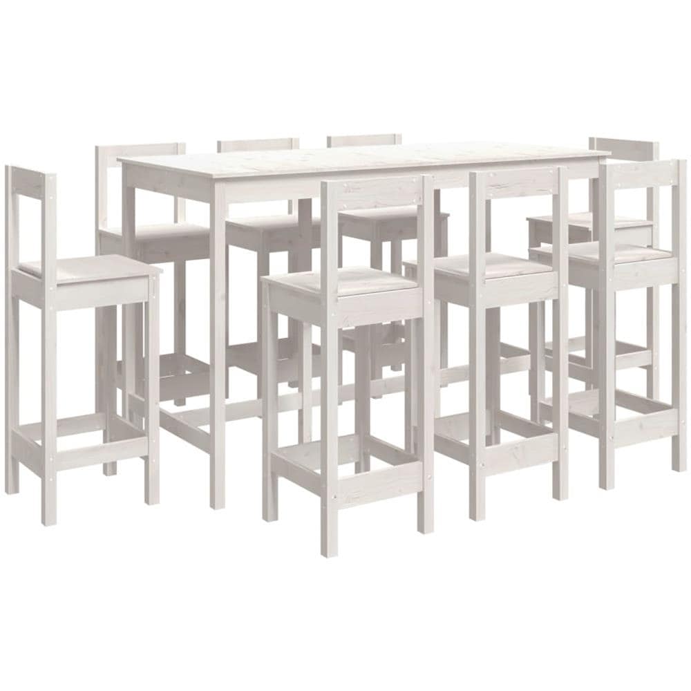 Set Da Bar 9 Pz Bianco In Legno Massello Di Pino - Foto 2