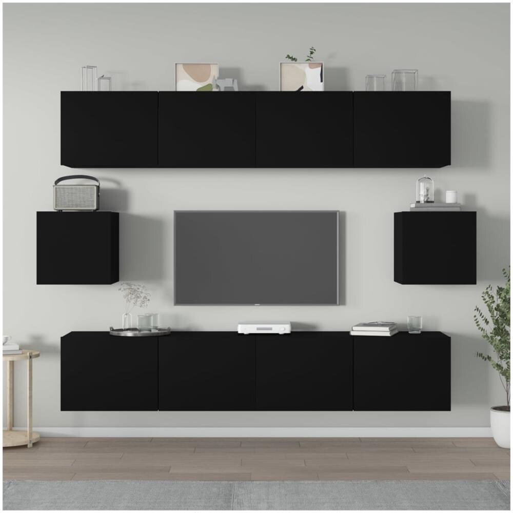 Set Mobili Porta Tv 6 Pz Nero In Legno Multistrato - Foto 1