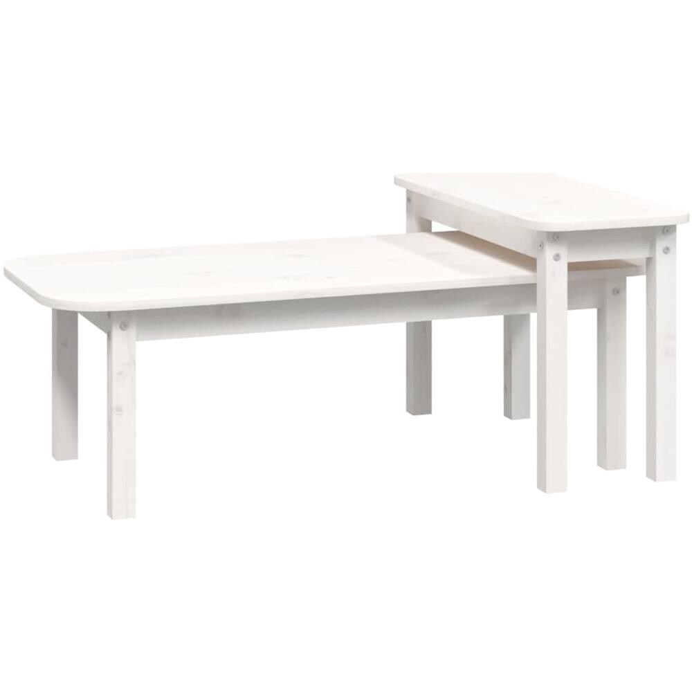 Set Tavolini Da Salotto 2 Pz Bianco In Legno Massello Di Pino - Foto 2