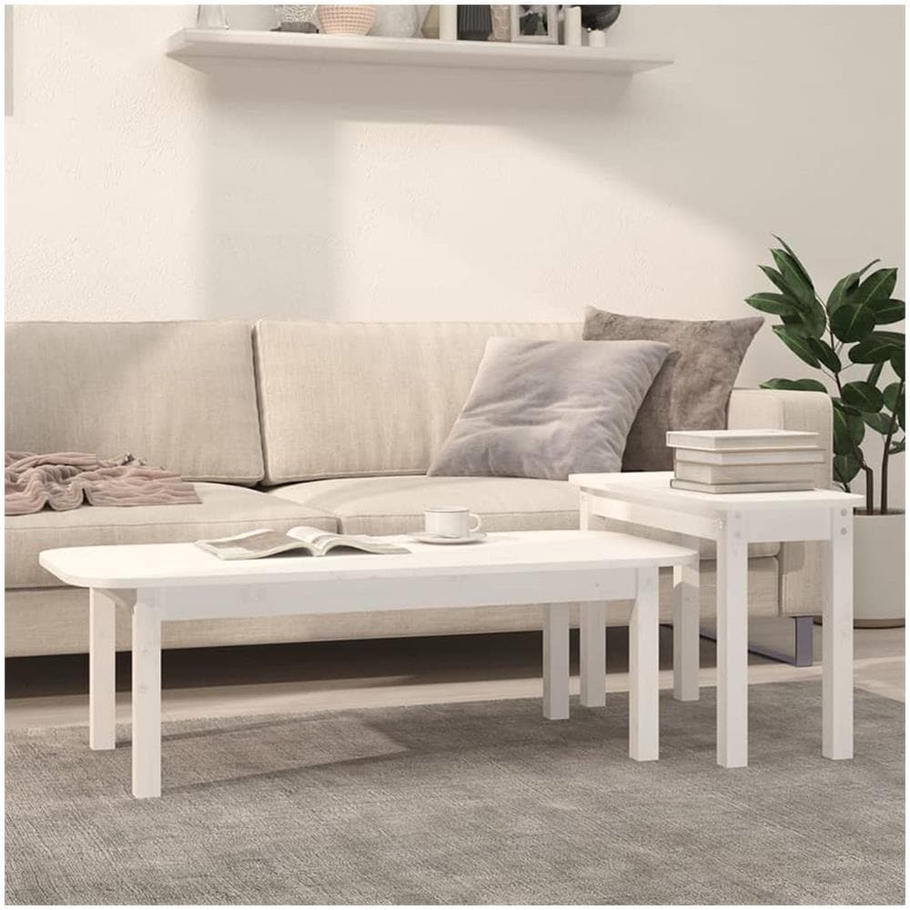 Set Tavolini Da Salotto 2 Pz Bianco In Legno Massello Di Pino - Foto 1