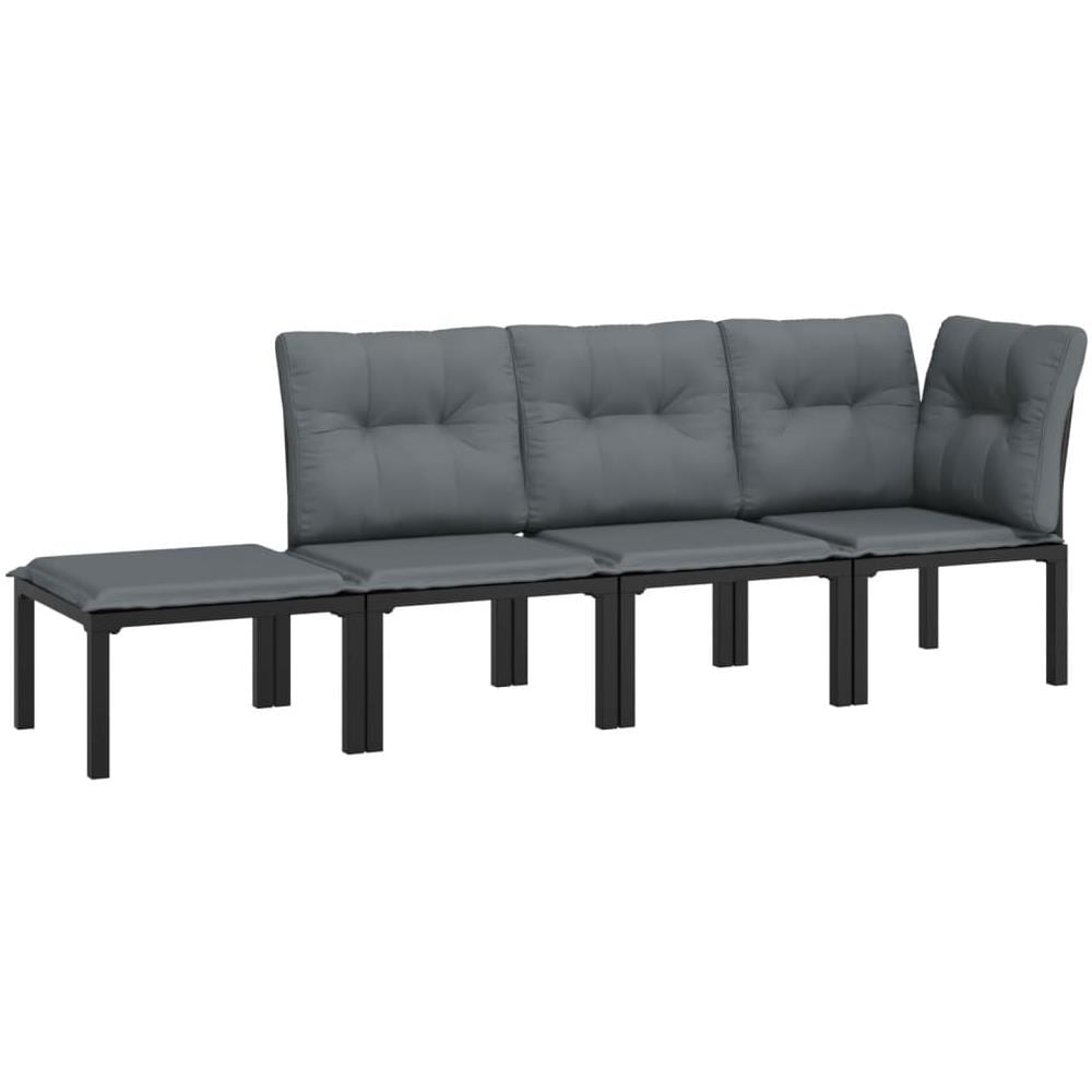 Set Salotto Da Giardino 4 Pz Nero E Grigio In Polyrattan - Foto 2