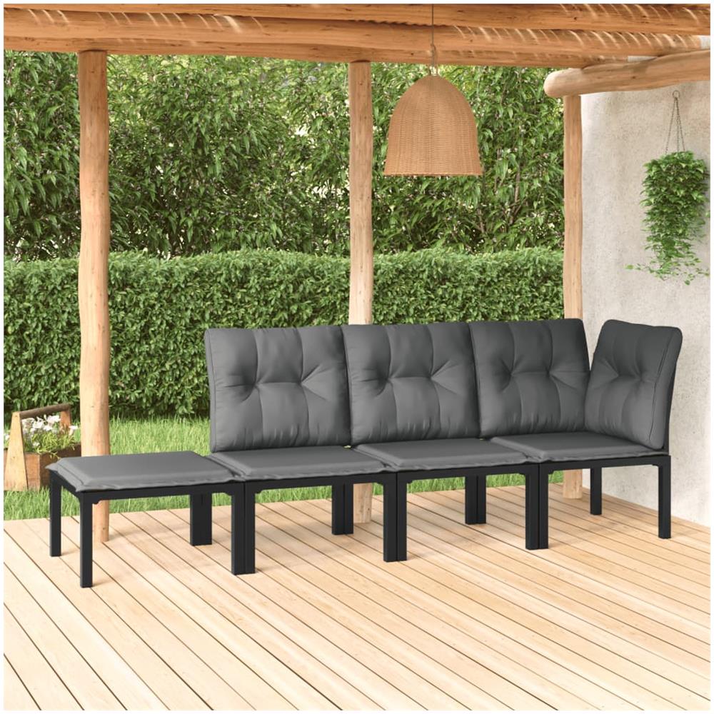 Set Salotto Da Giardino 4 Pz Nero E Grigio In Polyrattan - Foto 1