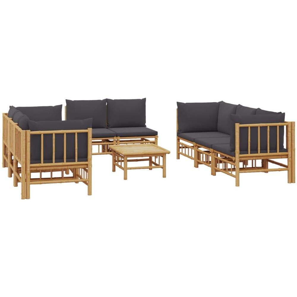 Set Salotto Da Giardino 9pz Con Cuscini Grigio Scuro Bambù - Foto 3