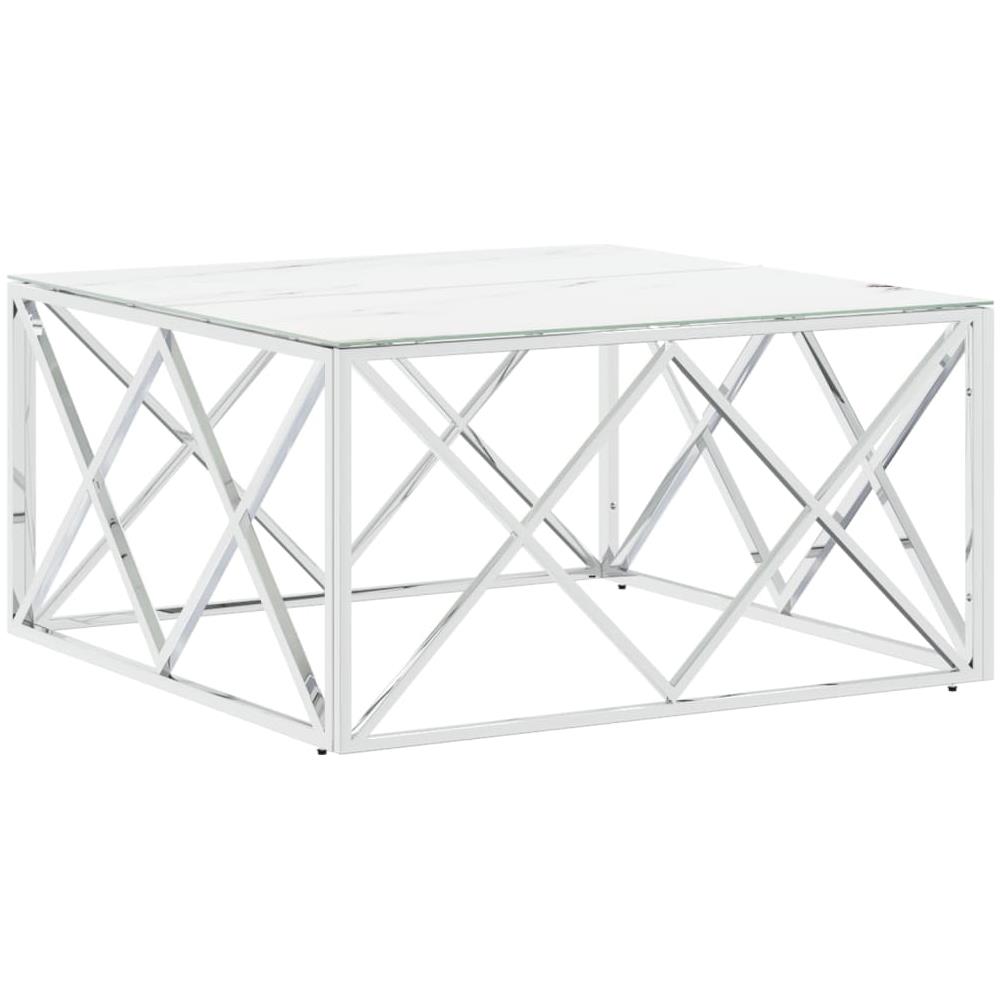 Tavolino Da Salotto Argento 80x80x40 Cm In Acciaio Inox E Vetro - Foto 2