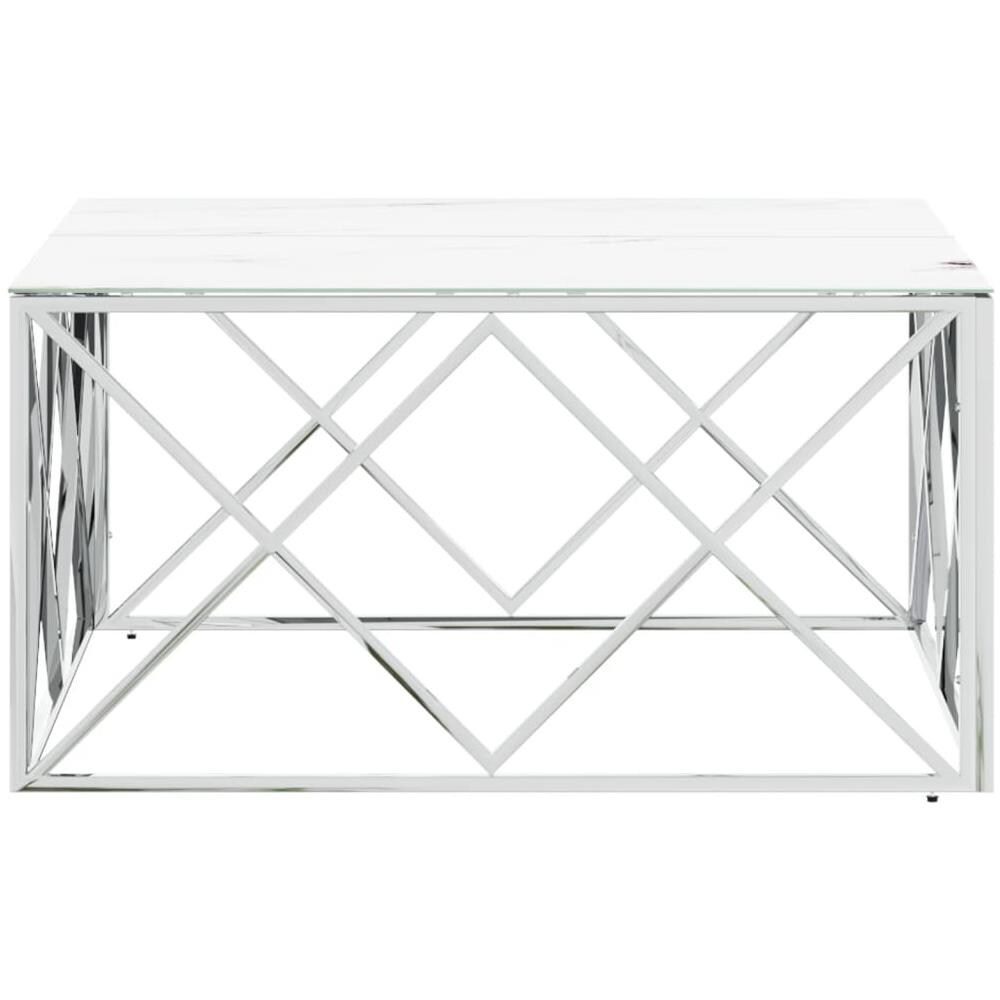 Tavolino Da Salotto Argento 80x80x40 Cm In Acciaio Inox E Vetro - Foto 3