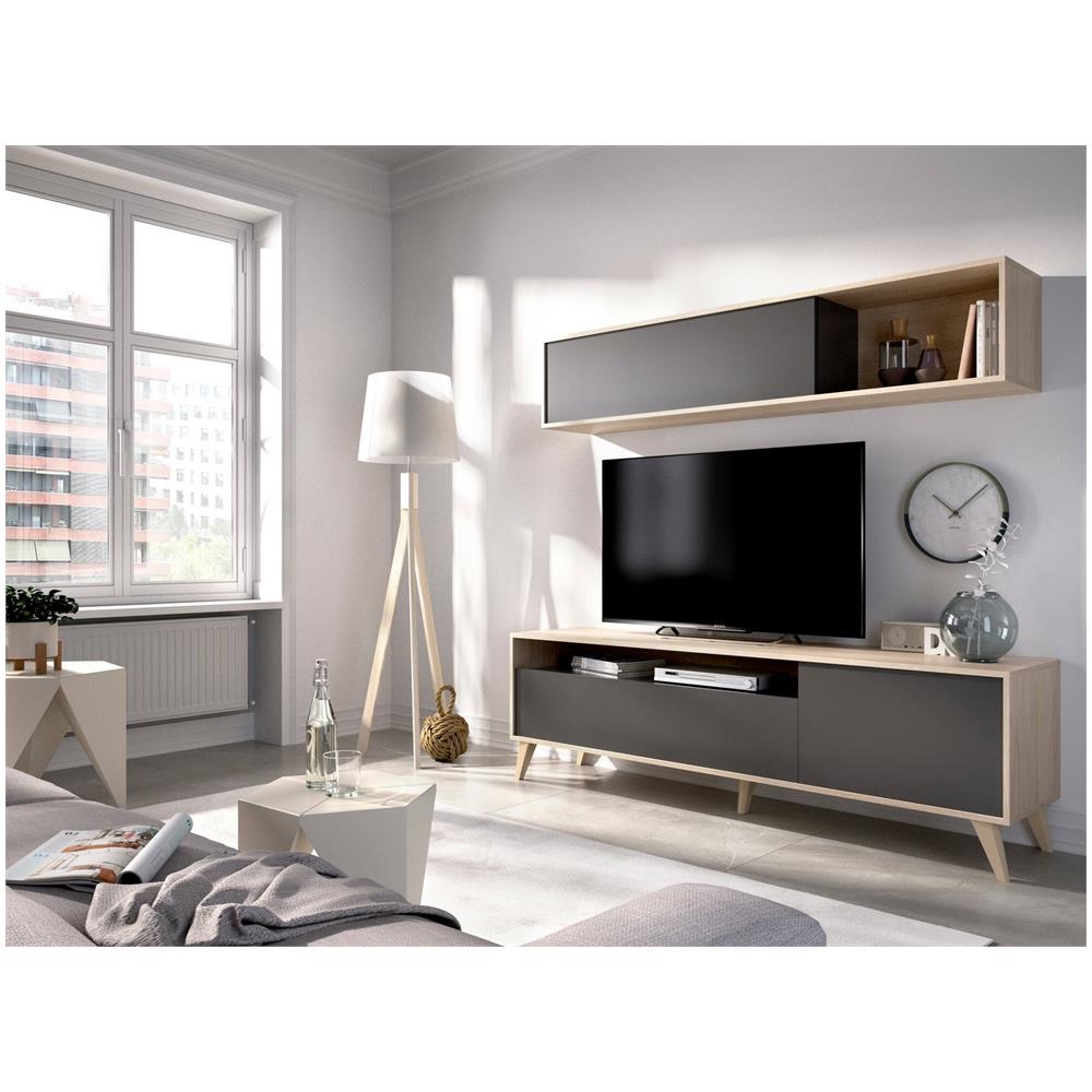 Parete Attrezzata Tambo Per Soggiorno - Mobile TV 180 Cm, Antracite E Rovere - Foto 13