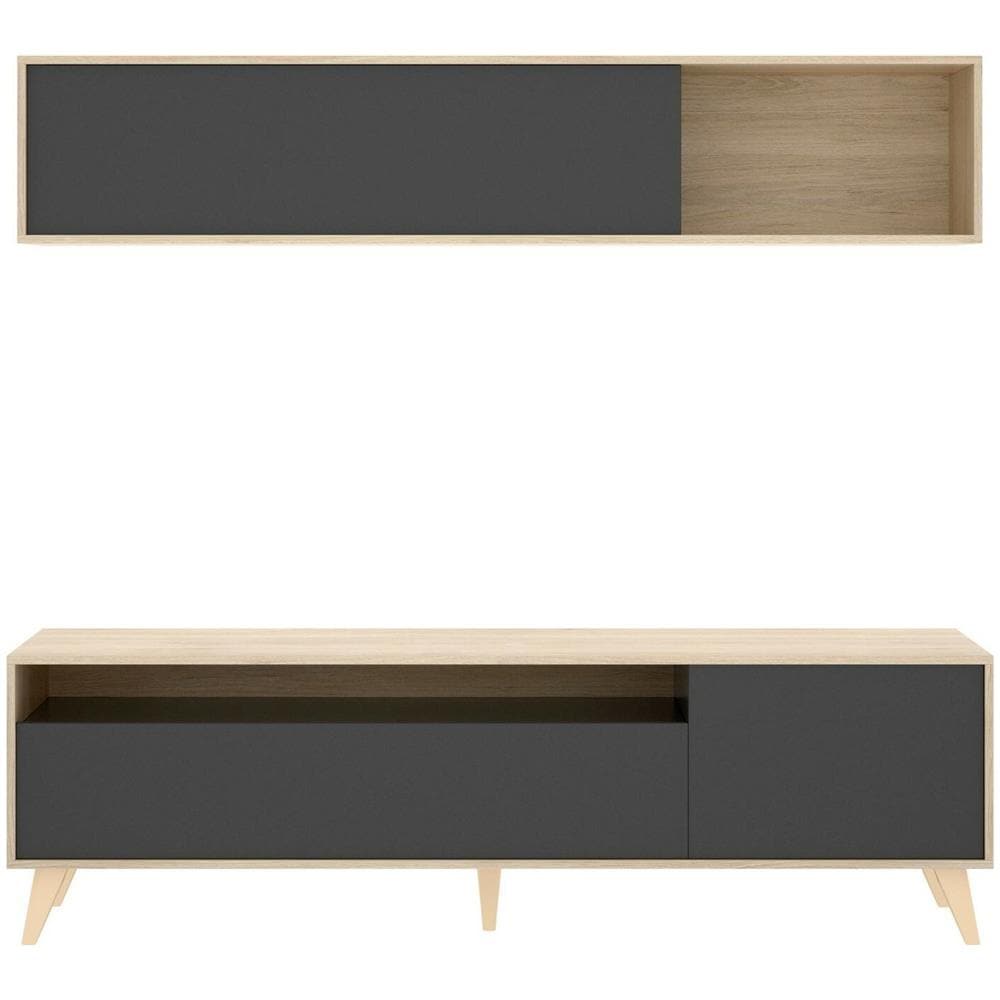 Mobile Porta Tv Tambo, Set Da Soggiorno Porta Tv, Mobile Salotto Multiuso, 180x41h180 Cm, Antracite E Rovere Nodi - Foto 4