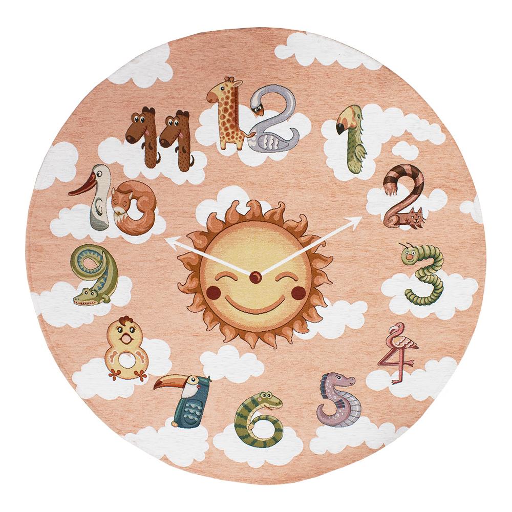 Tappeto Arredo E Gioco Antiscivolo Per Cameretta Bambini Disegno Orologio Rotondo 140 Rosa Antico - Foto 1