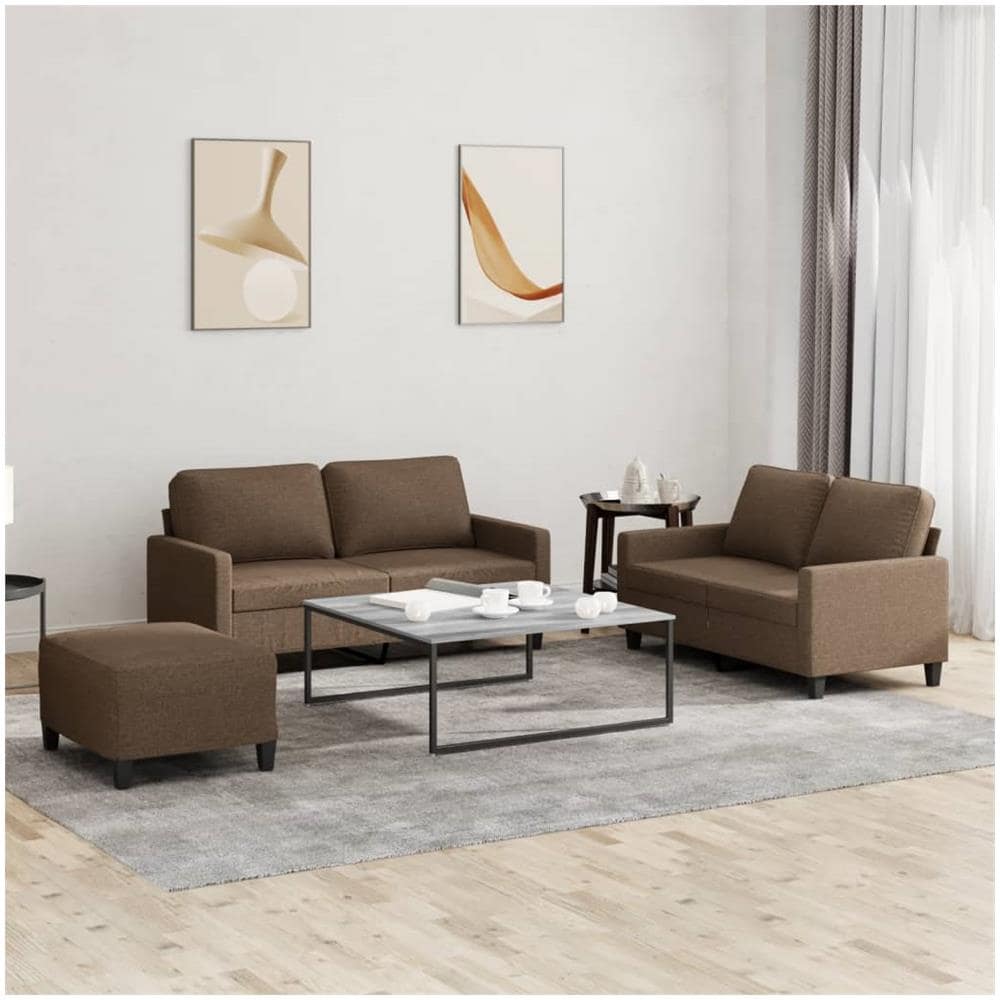 Set Di Divani 3 Pz Con Cuscini Marrone In Tessuto - Foto 1