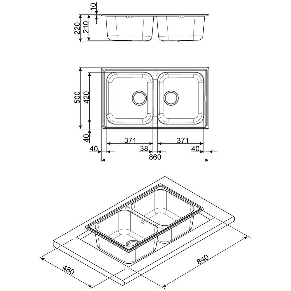 Lavello LZ862P 2 Vasche Dimensioni 86 x 50 cm Colore Panna Serie Rigae - Foto 2