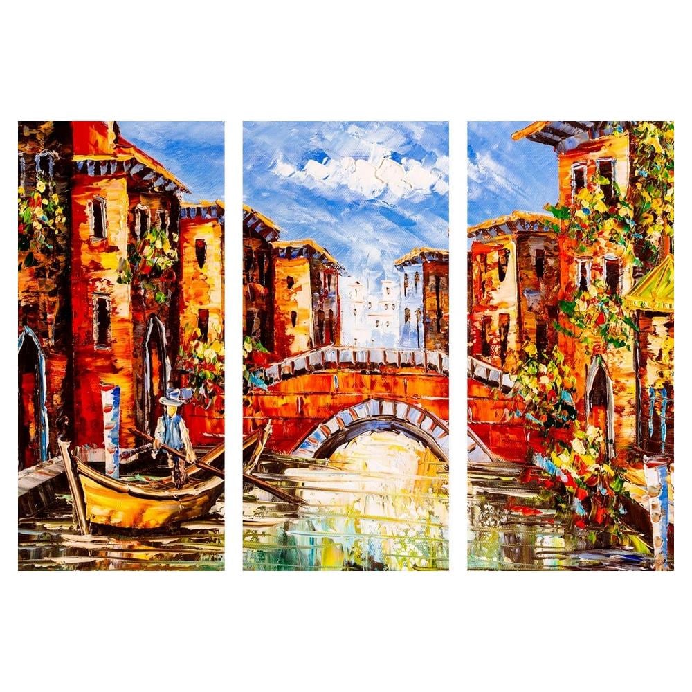 Set 3 Quadro Ispirazioni D'autore, Disegno, Paesaggio, Per Soggiorno, Camera, Multicolore In Cotone, Legno, 69 X 2 X 50 Cm - Foto 1