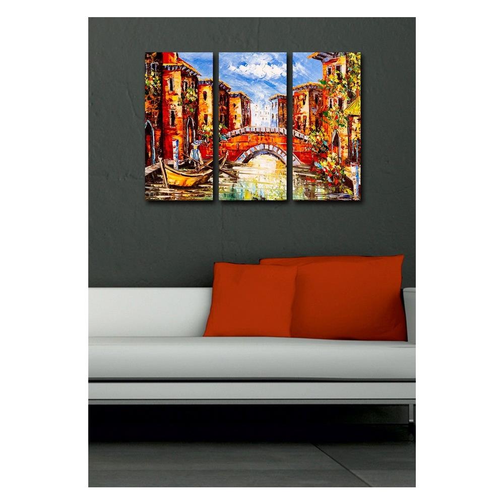 Set 3 Quadro Ispirazioni D'autore, Disegno, Paesaggio, Per Soggiorno, Camera, Multicolore In Cotone, Legno, 69 X 2 X 50 Cm - Foto 2