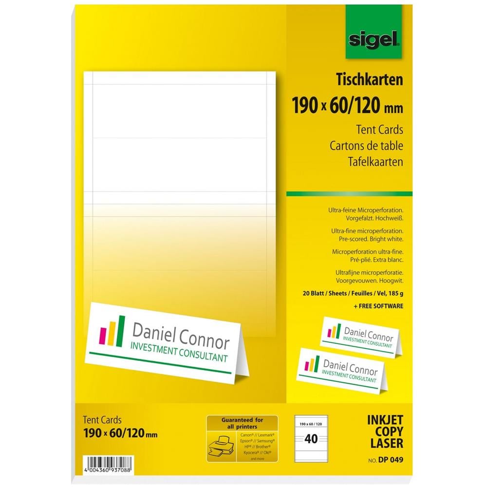 Dp049 - Tischkarten - Hochwei - 190 X 60 Mm - 185 G / m2 - 40 Stck. (20 Bogen X 2) (dp049)  - Foto 1