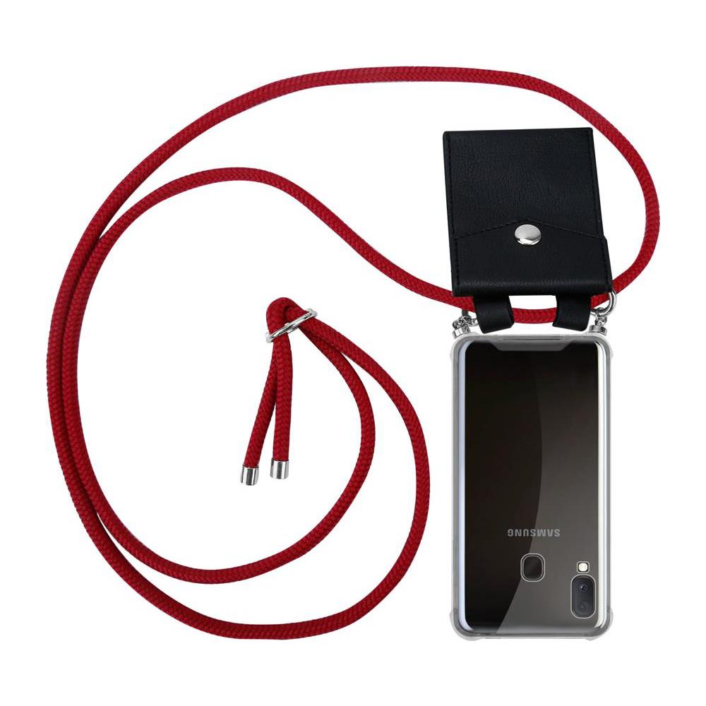 Catena Di Telefoni Cellulari Compatibile Con Samsung Galaxy A20e In Rosso Rubino - Coperchio Protettivo In Silicone Con Anelli D'argento, Cinturino In Corda E Custodia Staccabile - Foto 1