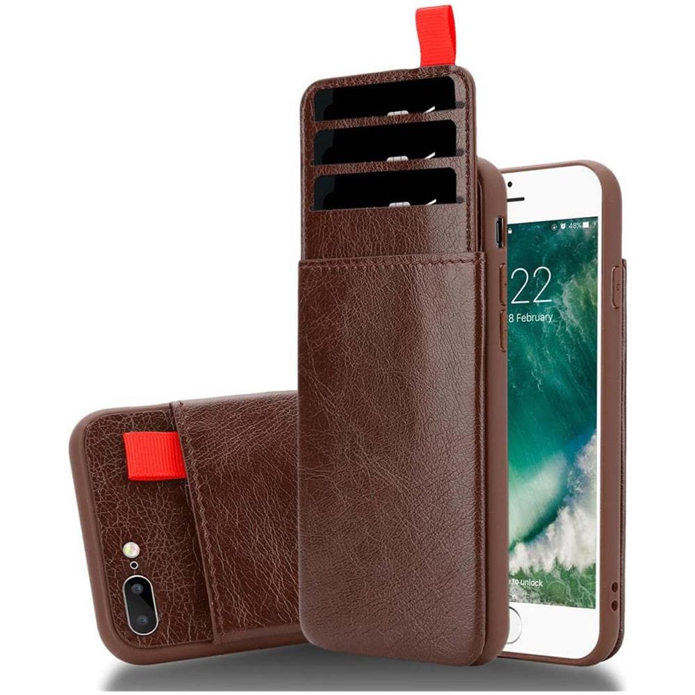 Custodia Compatibile Con Apple Iphone 8 Plus / 7 Plus / 7s Plus In Marrone Rovere - Coperchio Protettivo In Silicone Tpu E Copertura In Finta Pelle, Con Scomparto E Slot Per Carte Di Credito Estraibili - Foto 1