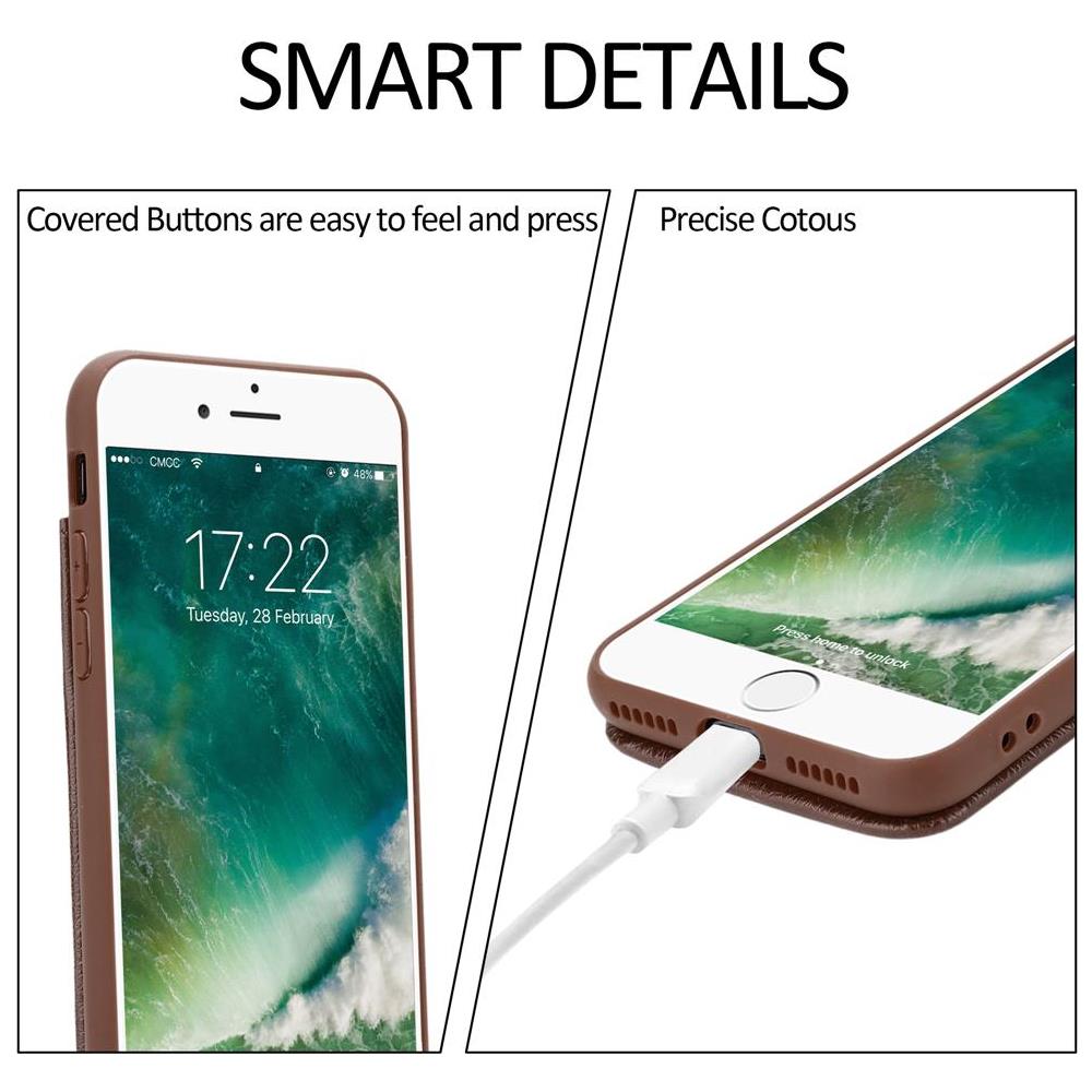 Custodia Compatibile Con Apple Iphone 8 Plus / 7 Plus / 7s Plus In Marrone Rovere - Coperchio Protettivo In Silicone Tpu E Copertura In Finta Pelle, Con Scomparto E Slot Per Carte Di Credito Estraibili - Foto 7