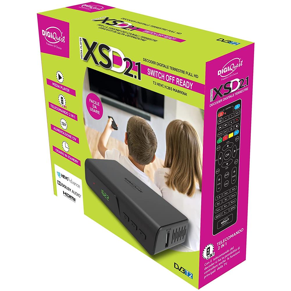 Decoder Digitale Terrestre XSd 2.1 Full HD DVB-T2 Codec HEVC HDMI / USB 2.0 con Telecomando 2 in 1 - Nero - Foto 6